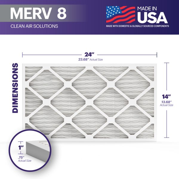 BNX TruFilter 14x24x1 MERV 8 Pleated Air Filter – Made in USA (6-Pack)