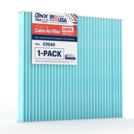 BNX TruFilter Cabin Air Filter, 99.97% HEPA, US Made, Compatible With Dodge Durango 2011-2020, Jeep Grand Cherokee 2011-2021 (C7040)