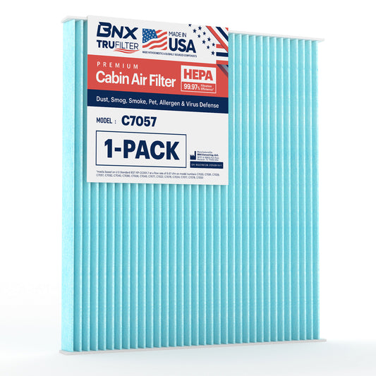 BNX TruFilter Cabin Air Filter, 99.97% HEPA, Compatible with Chevrolet Captiva, Equinox, GMC Terrain, Hyundai Azera, Santa Fe Sport/XL, Sonata, Kia Cadenza, Optima, Sedona, Saturn Vue (C7057)