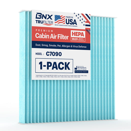 BNX TruFilter C7090 Cabin Air Filter, HEPA 99.97%, Compatible With Select Ram 1500, 1500 Classic, 2500, 3500, 4500,5500 Trucks