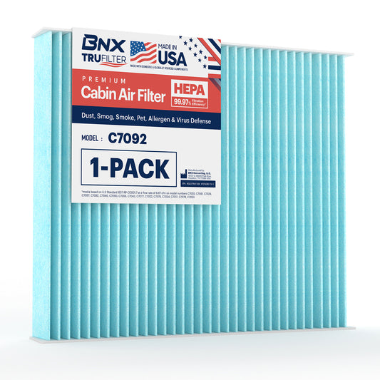 BNX TruFilter C7092 Cabin Air Filter, 99.97% HEPA, MADE IN USA Compatible with Subaru Crosstrek, Ascent, Impreza, Legacy, Outback, Toyota Prius C-HR, Prius AWD-e, Prius Prime, Corolla, RAV4, RAV4 Prime, Venza