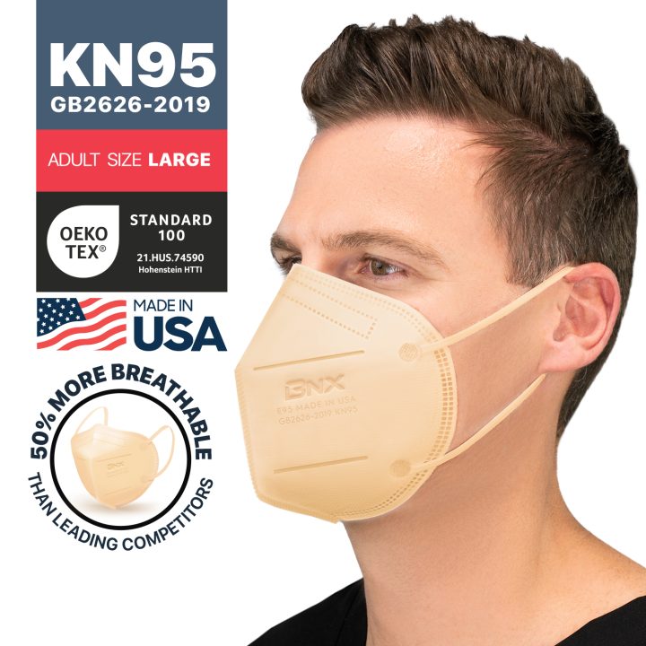 BNX KN95 Mask (E95), Made in USA KN95 Face Mask, Beige (Adult Large)