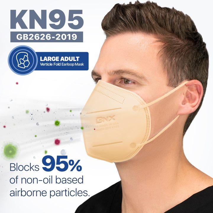 BNX KN95 Mask (E95), Made in USA KN95 Face Mask, Beige (Adult Large)
