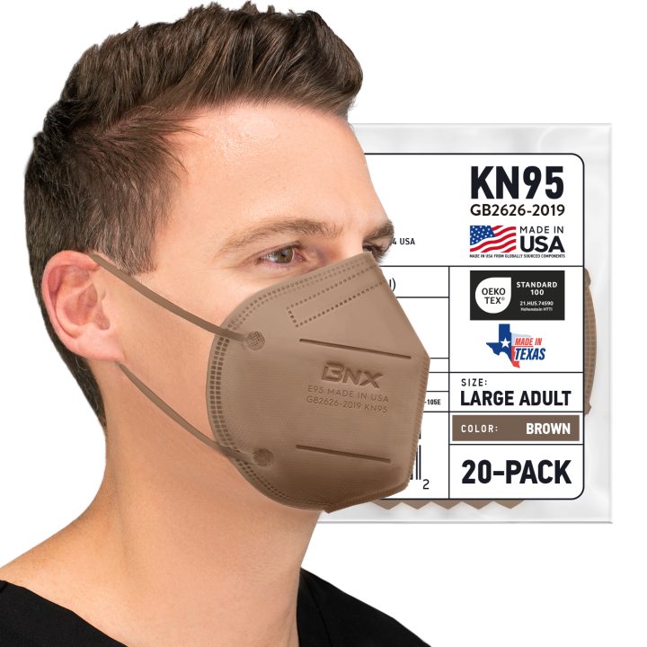 BNX KN95 Mask (E95), Made in USA KN95 Face Mask, Brown (Adult Large)