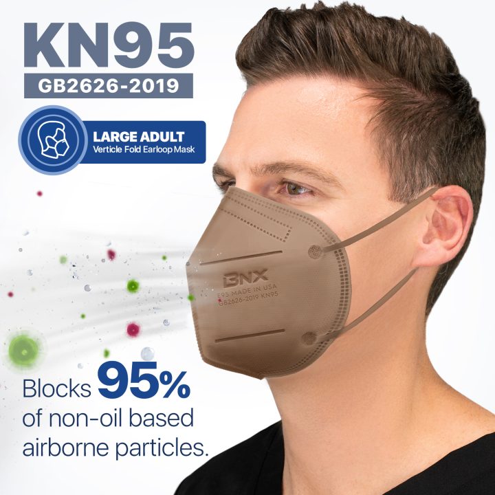 BNX KN95 Mask (E95), Made in USA KN95 Face Mask, Brown (Adult Large)