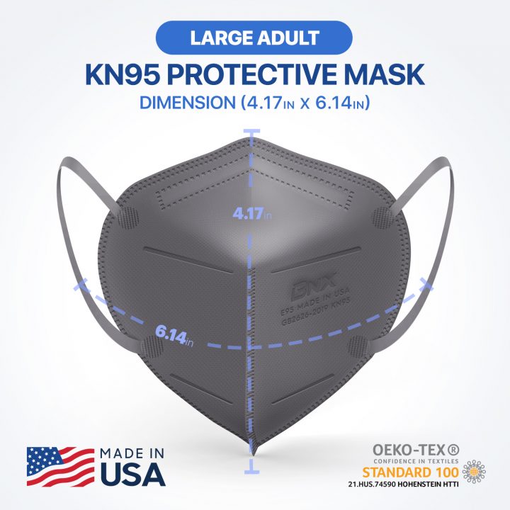 BNX KN95 Mask (E95), Made in USA KN95 Face Mask, Gray (Adult Large)