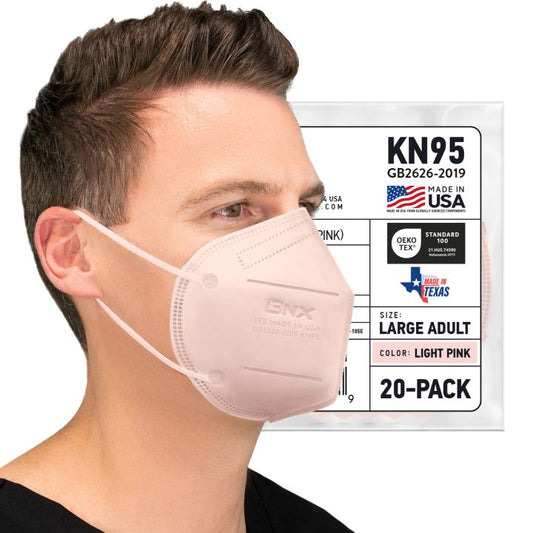 BNX KN95 Mask (E95), Made in USA KN95 Face Mask, Light Pink (Adult Large)