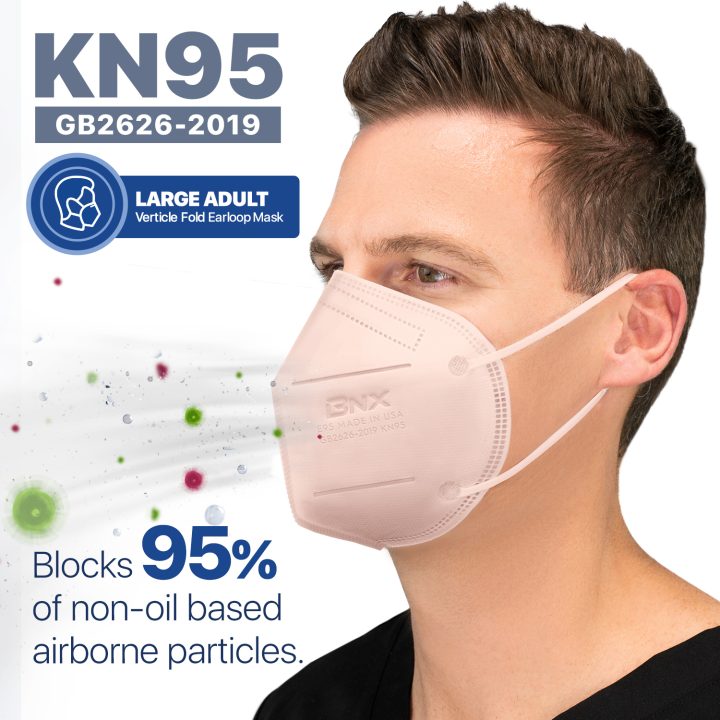 BNX KN95 Mask (E95), Made in USA KN95 Face Mask, Light Pink (Adult Large)