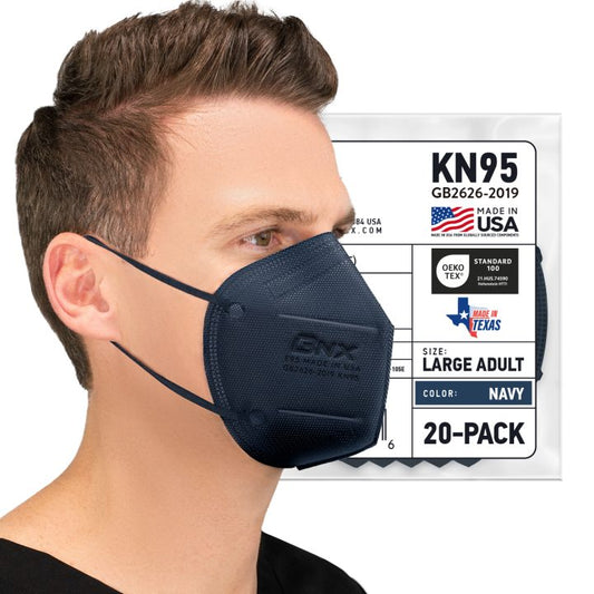 BNX KN95 Mask (E95), Made in USA KN95 Face Mask, Navy (Adult Large)