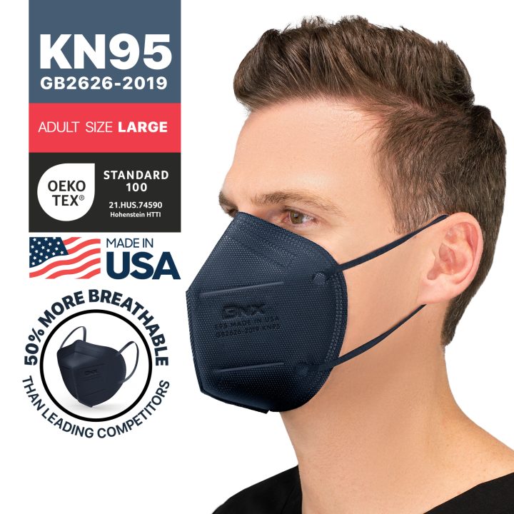 BNX KN95 Mask (E95), Made in USA KN95 Face Mask, Navy (Adult Large)