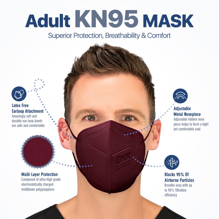 BNX KN95 Mask (E95), Made in USA KN95 Face Mask, Red (Adult Large)