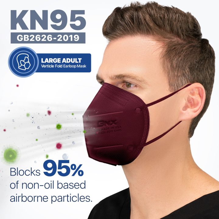 BNX KN95 Mask (E95), Made in USA KN95 Face Mask, Red (Adult Large)