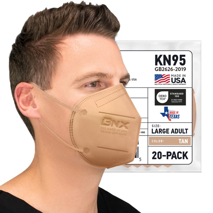 BNX KN95 Mask (E95), Made in USA KN95 Face Mask, Tan (Adult Large)