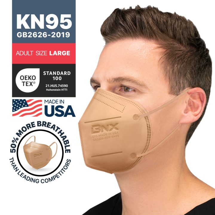 BNX KN95 Mask (E95), Made in USA KN95 Face Mask, Tan (Adult Large)