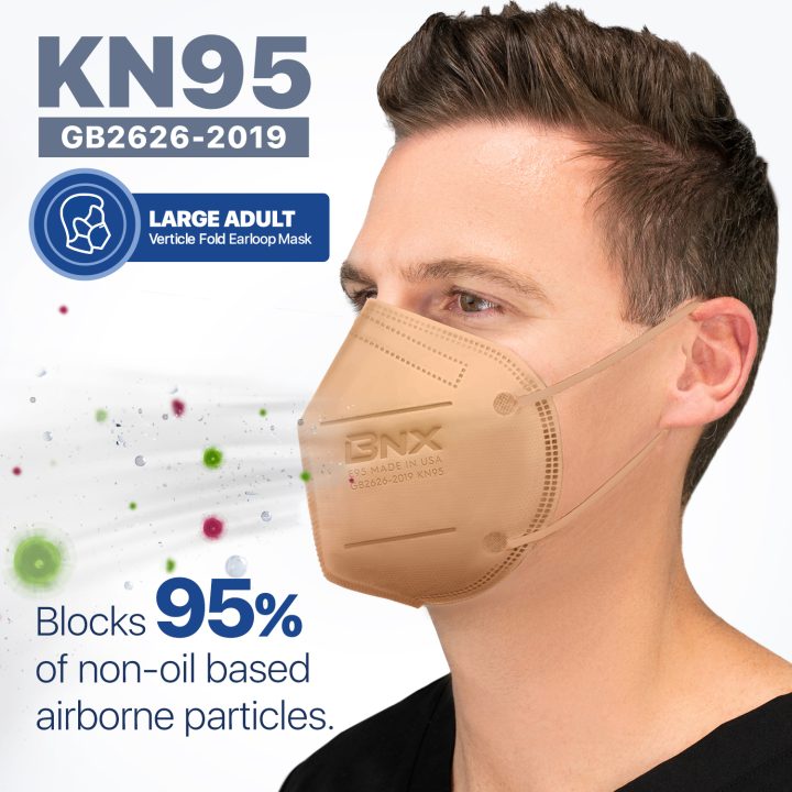 BNX KN95 Mask (E95), Made in USA KN95 Face Mask, Tan (Adult Large)
