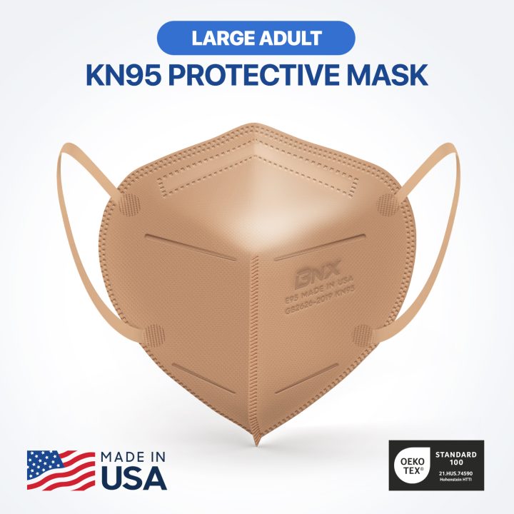 BNX KN95 Mask (E95), Made in USA KN95 Face Mask, Tan (Adult Large)