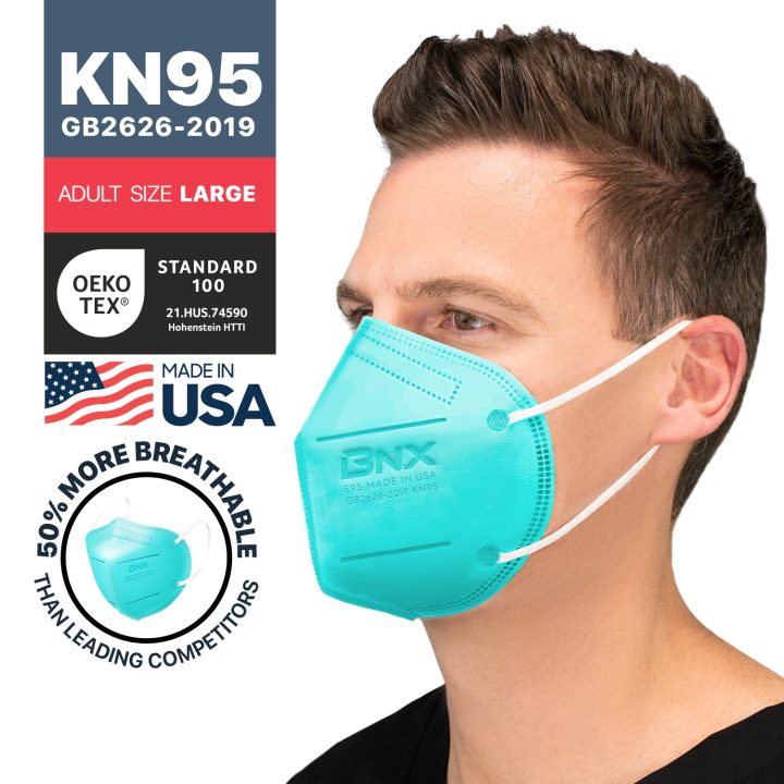 BNX KN95 Mask (E95), Made in USA KN95 Face Mask, Teal (Adult Large)