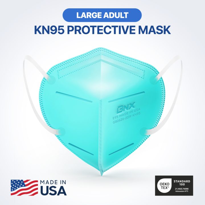 BNX KN95 Mask (E95), Made in USA KN95 Face Mask, Teal (Adult Large)