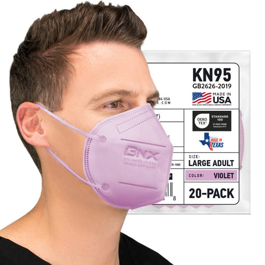 BNX KN95 Mask (E95), Made in USA KN95 Face Mask, Violet (Adult Large)