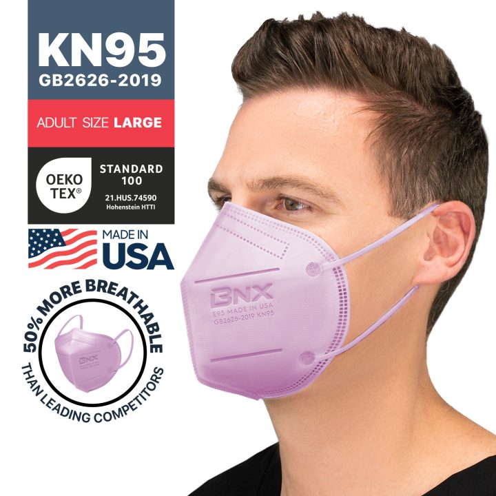 BNX KN95 Mask (E95), Made in USA KN95 Face Mask, Violet (Adult Large)