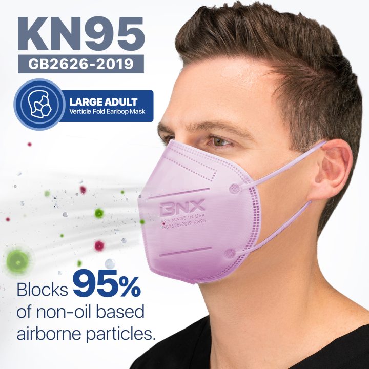 BNX KN95 Mask (E95), Made in USA KN95 Face Mask, Violet (Adult Large)