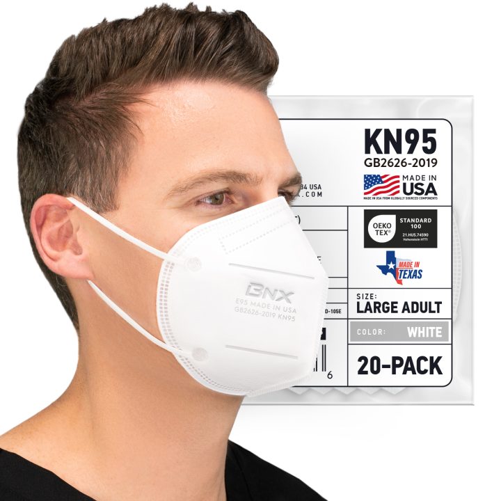 BNX KN95 Mask (E95), Made in USA KN95 Face Mask, White (Adult Large)