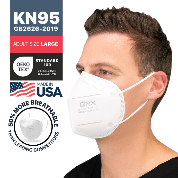 BNX KN95 Mask (E95), Made in USA KN95 Face Mask, White (Adult Large)