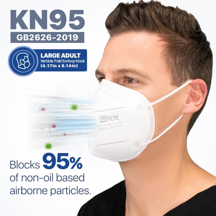 BNX KN95 Mask (E95), Made in USA KN95 Face Mask, White (Adult Large)