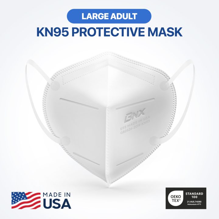 BNX KN95 Mask (E95), Made in USA KN95 Face Mask, White (Adult Large)