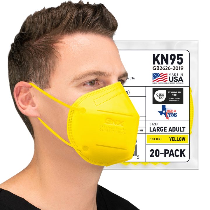 BNX KN95 Mask (E95), Made in USA KN95 Face Mask, Yellow (Adult Large)