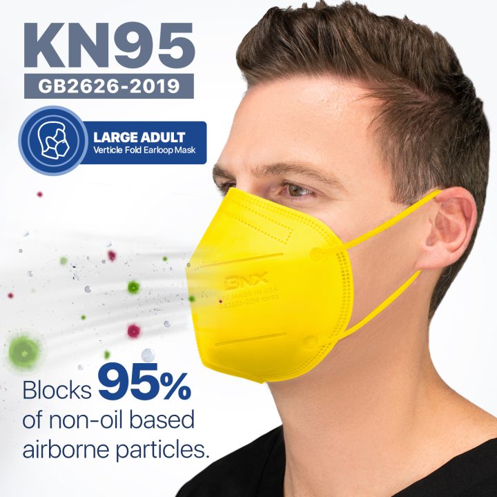 BNX KN95 Mask (E95), Made in USA KN95 Face Mask, Yellow (Adult Large)