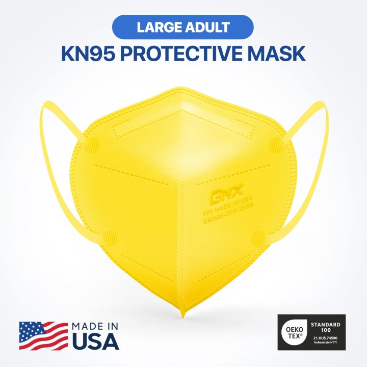 BNX KN95 Mask (E95), Made in USA KN95 Face Mask, Yellow (Adult Large)
