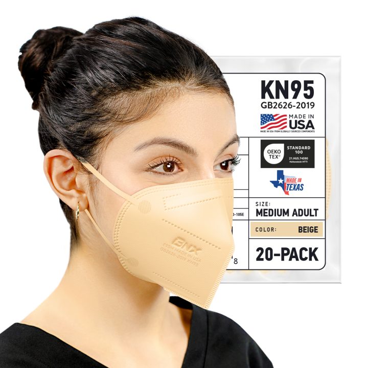 BNX KN95 Mask (E95M), Made in USA KN95 Face Mask, Beige (Adult Medium)
