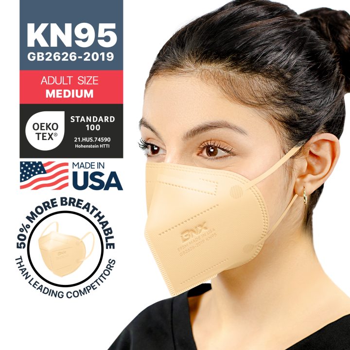 BNX KN95 Mask (E95M), Made in USA KN95 Face Mask, Beige (Adult Medium)