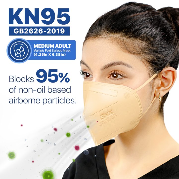 BNX KN95 Mask (E95M), Made in USA KN95 Face Mask, Beige (Adult Medium)