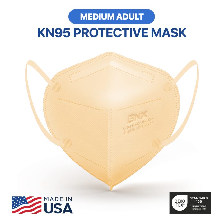 BNX KN95 Mask (E95M), Made in USA KN95 Face Mask, Beige (Adult Medium)