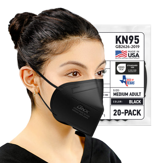 BNX KN95 Mask (E95M), Made in USA KN95 Face Mask, Black (Adult Medium)