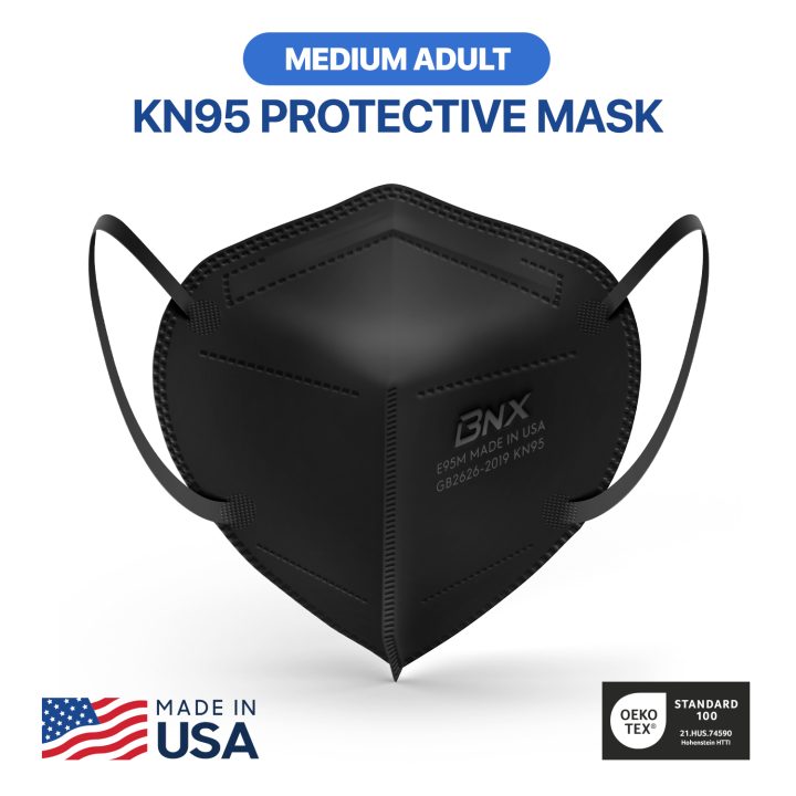 BNX KN95 Mask (E95M), Made in USA KN95 Face Mask, Black (Adult Medium)
