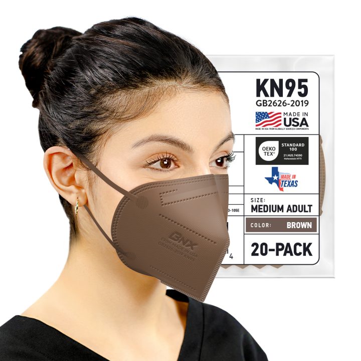 BNX KN95 Mask (E95M), Made in USA KN95 Face Mask, Brown (Adult Medium)