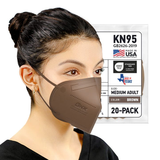 BNX KN95 Mask (E95M), Made in USA KN95 Face Mask, Brown (Adult Medium)