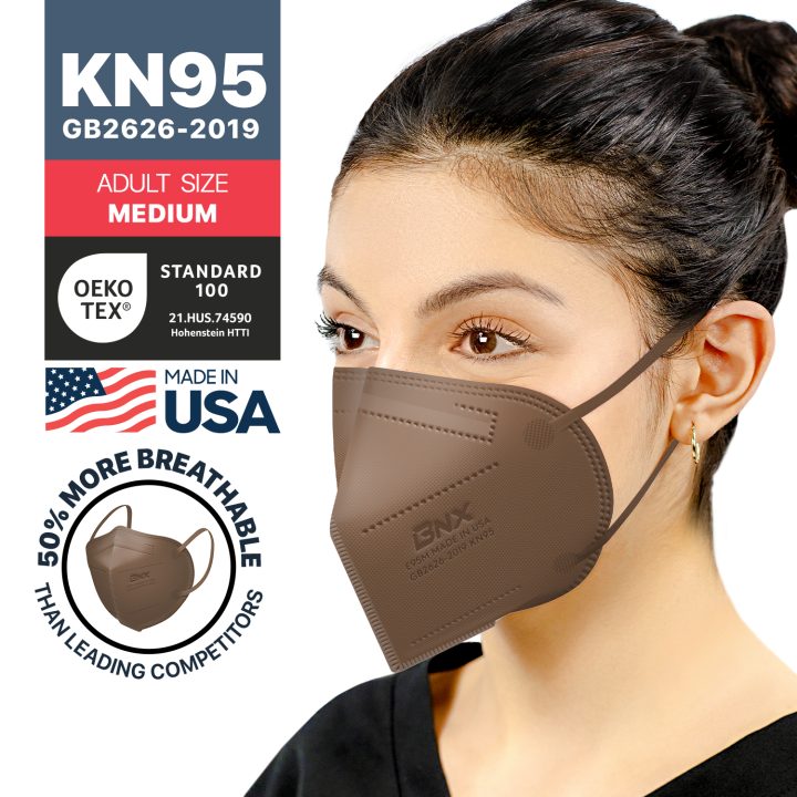 BNX KN95 Mask (E95M), Made in USA KN95 Face Mask, Brown (Adult Medium)