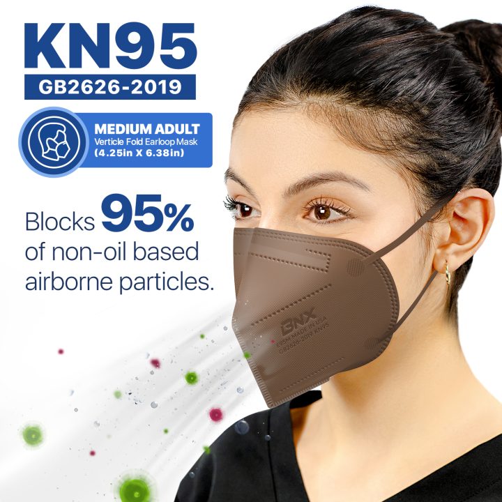 BNX KN95 Mask (E95M), Made in USA KN95 Face Mask, Brown (Adult Medium)