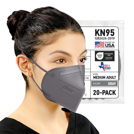 BNX KN95 Mask (E95M), Made in USA KN95 Face Mask, Gray (Adult Medium)