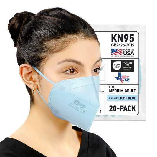 BNX KN95 Mask (E95M), Made in USA KN95 Face Mask, Light Blue (Adult Medium)