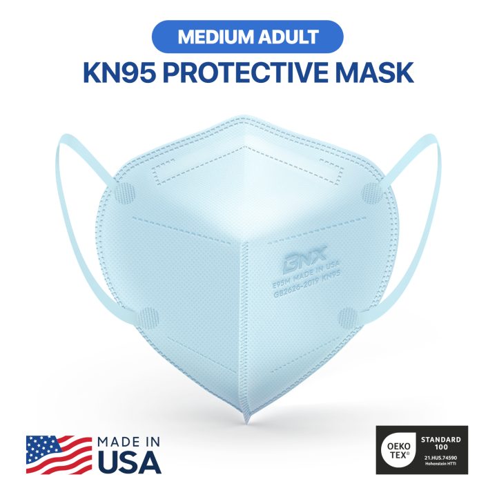 BNX KN95 Mask (E95M), Made in USA KN95 Face Mask, Light Blue (Adult Medium)