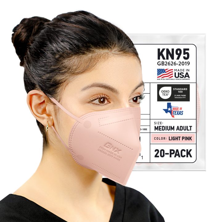 BNX KN95 Mask (E95M), Made in USA KN95 Face Mask, Light Pink (Adult Medium)