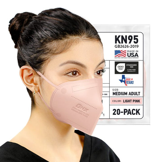BNX KN95 Mask (E95M), Made in USA KN95 Face Mask, Light Pink (Adult Medium)