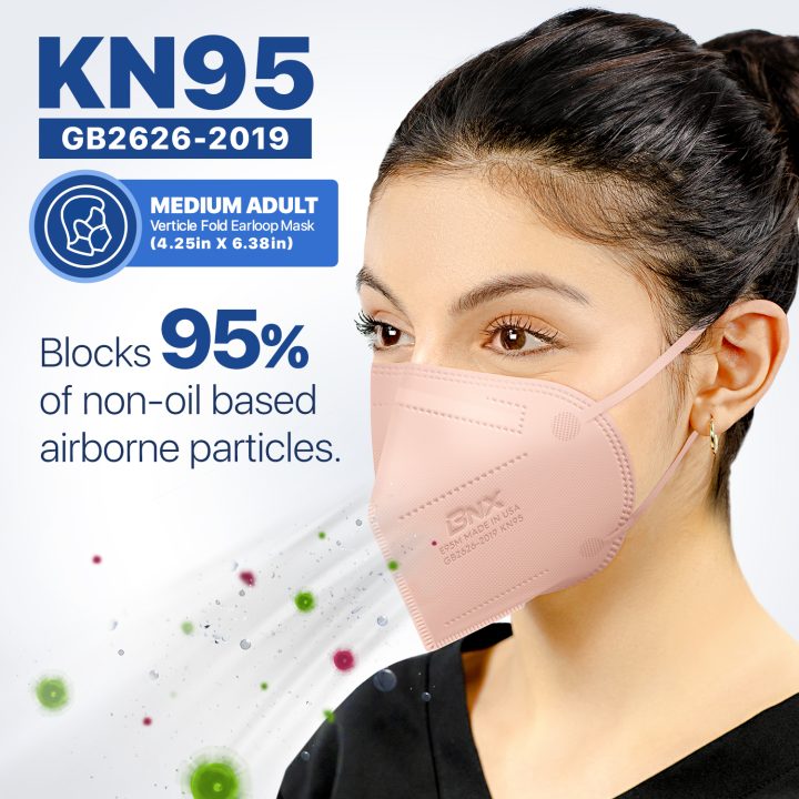 BNX KN95 Mask (E95M), Made in USA KN95 Face Mask, Light Pink (Adult Medium)