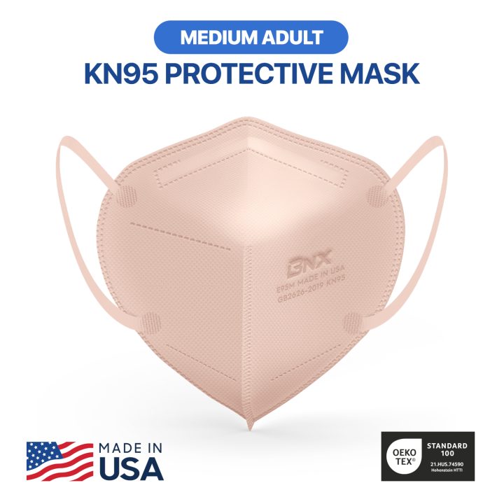 BNX KN95 Mask (E95M), Made in USA KN95 Face Mask, Light Pink (Adult Medium)