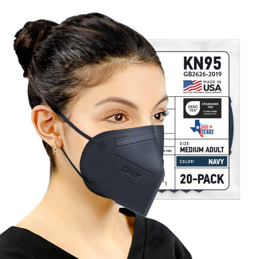 BNX KN95 Mask (E95M), Made in USA KN95 Face Mask, Navy (Adult Medium)
